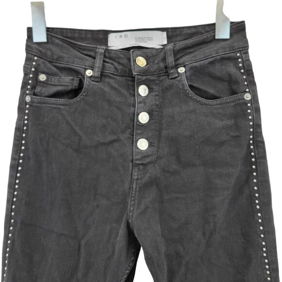 IRO Black Studded Jeans Womens Size 25 High Rise Skinny Ankle Exposed Button Fly - Picture 4 of 14